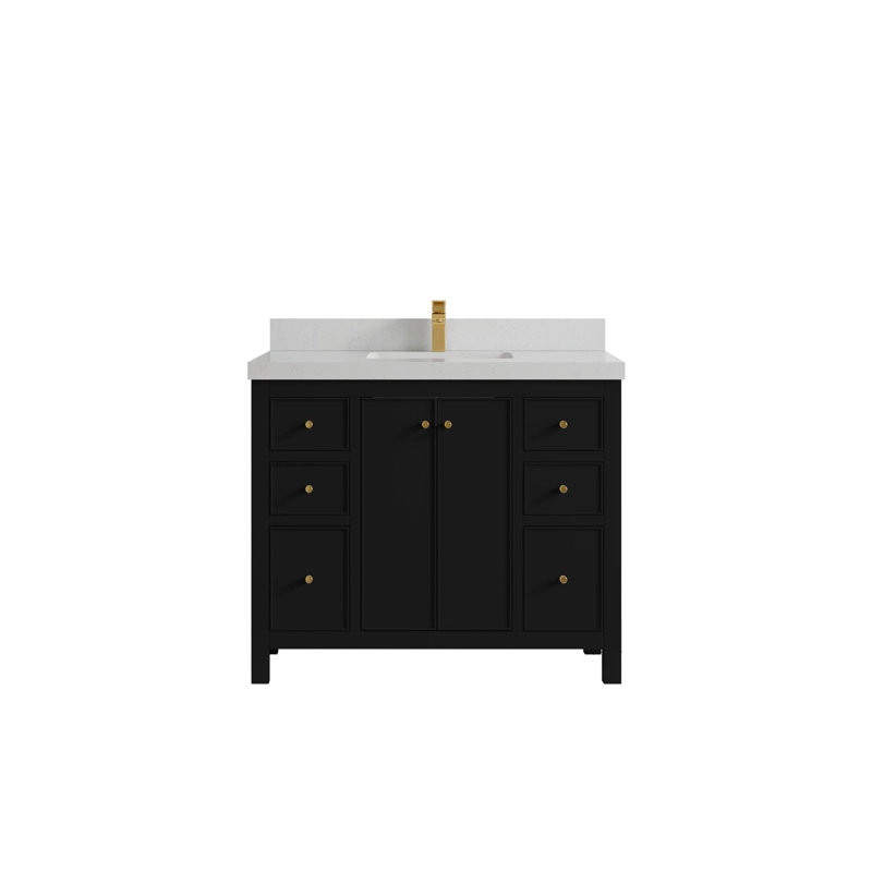 Meuble-lavabo simple 42 po avec plateau en quartz Chicago, Quartz de Carrare