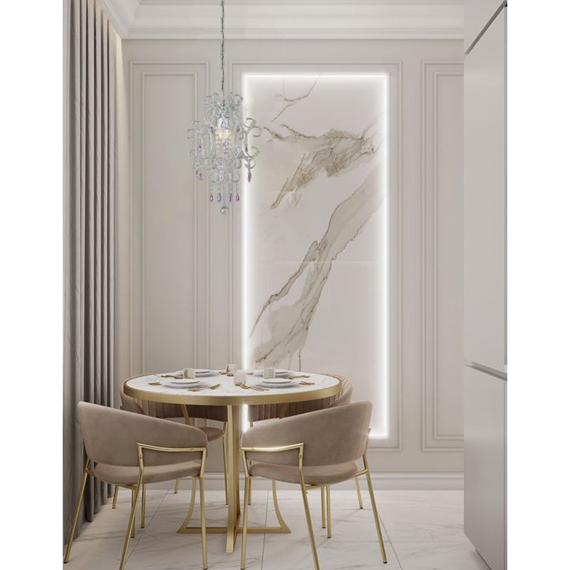 1-Light Chrome Chandelier With Clear Crystals