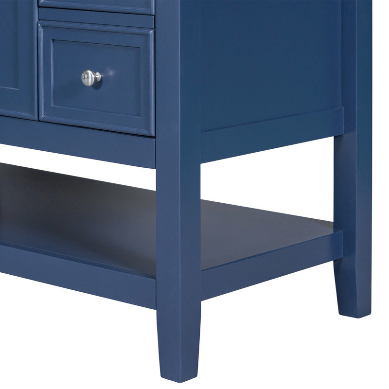 Meuble-lavabo de salle de bain avec lavabo en céramique - Armoire avec trois tiroirs, rangement réglable et tablette ouverte