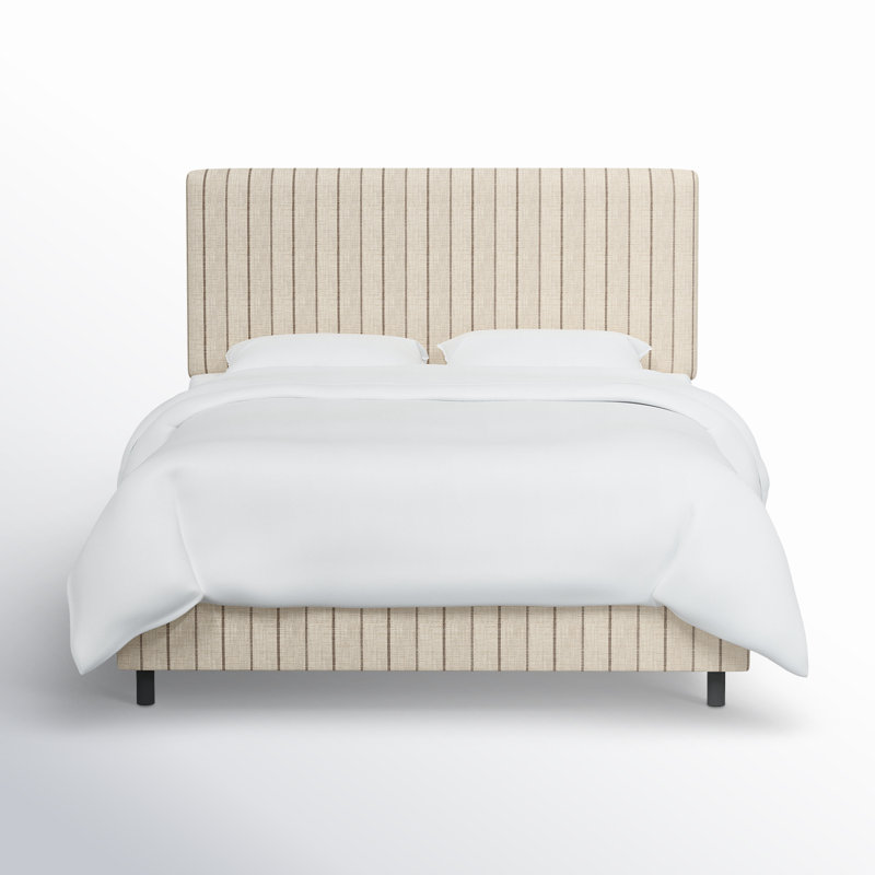 Lit tapissier standard à profil bas Eisley, Très grand californien, Oxford rayé bleu marine