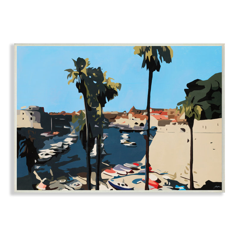 Palmiers tropicaux sur les côtes de la ville côtière, Plaque murale, H 10 po x l 15 po