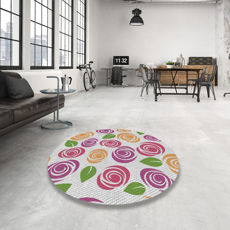 Tapis mauve à motif floral Yusha, Rond 5 pi