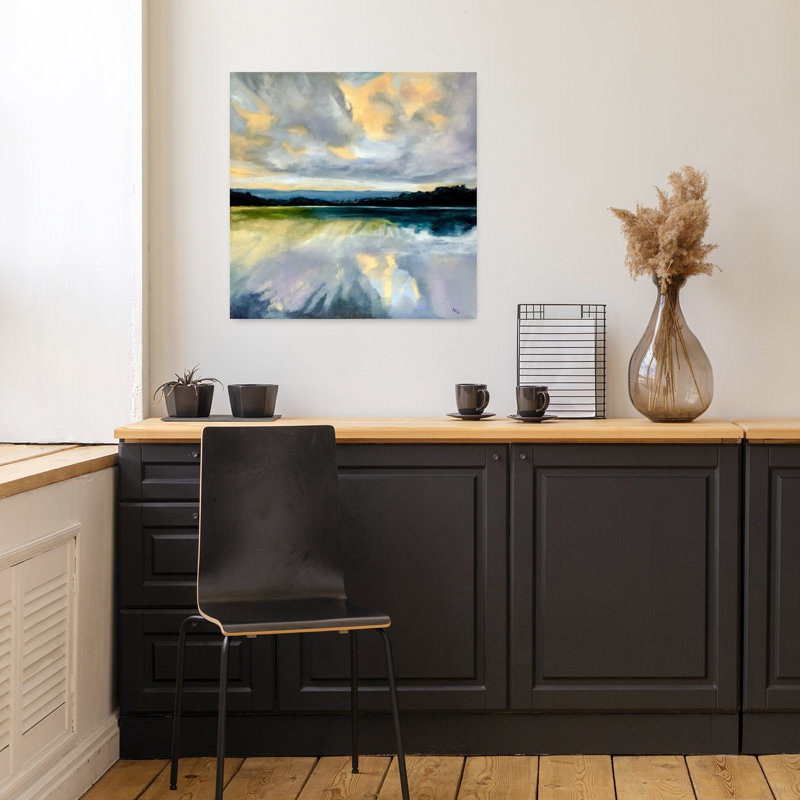 Art doré, paysage doré abstrait, paysage contemporain, H 18 po x l 18 po