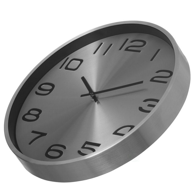 Horloge murale moderne en aluminium pour salon, cuisine, salle à manger, argent