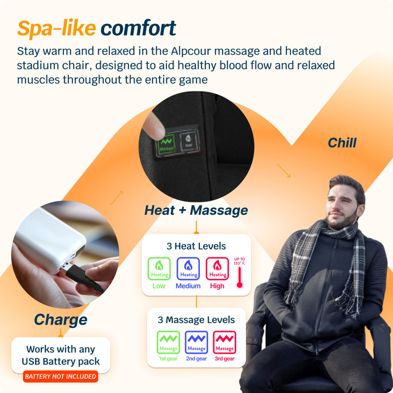 Black Heated Massage Reclining Outdoor Floor Chair