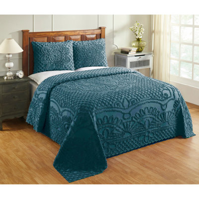 Trevor Chenille Bedspread Set Queen Size, 100% Cotton Medallion Coverlet Set with 2 Standard Shams, Traditional Textured Heirloom Bedding, Soft Breathable All-Season Comfort, OEKO-TEX Certified, Teal