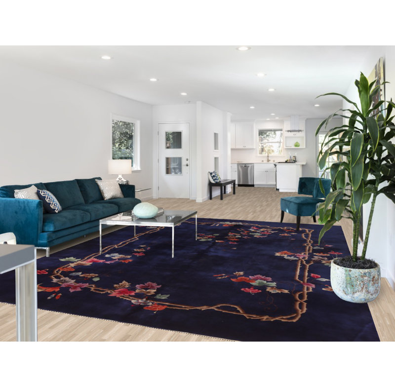 Tapis bleu marine Art Deco 9 x 12