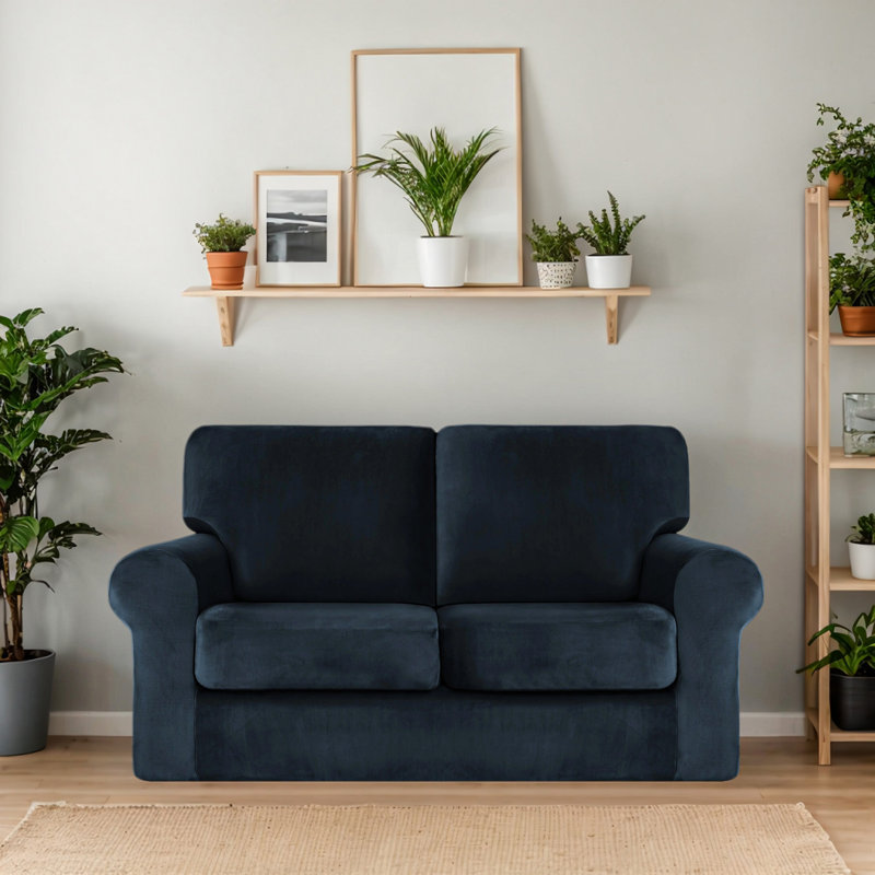 Housse extensible pour canapé 2 places avec housses de siège et housses de coussin , Velours noir