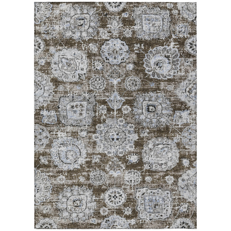 Ivany Machine Washable Stain Resistant Floral Indoor/Outdoor Rug , Rectangle 3' x 5'