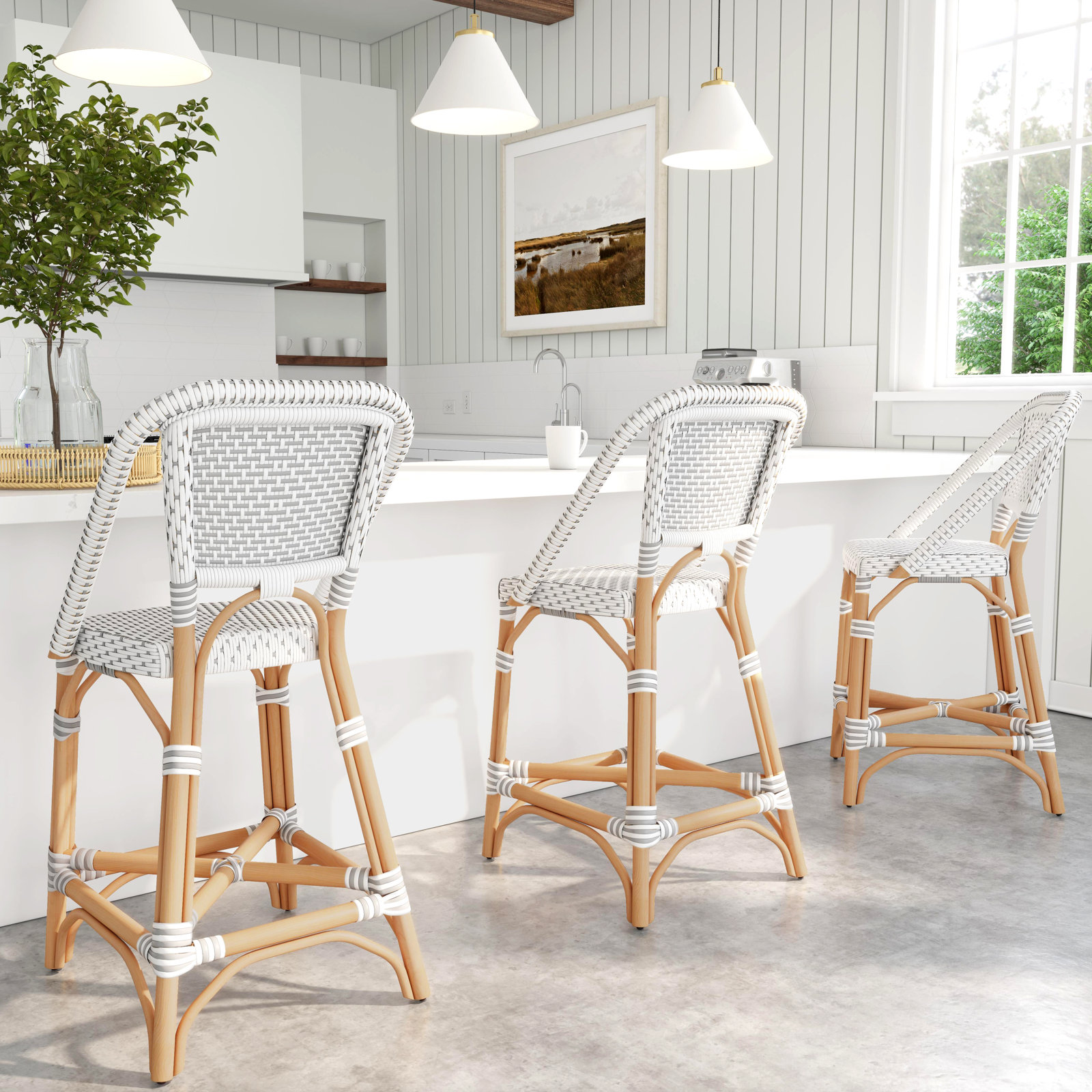 Ezekiel 25" Bar Stool, White/Gray Dot