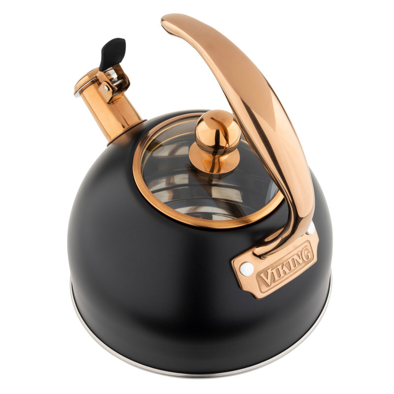 Viking 2.6-Quart Stainless Steel Kettle with 3-Ply Base, Matte Black/Copper