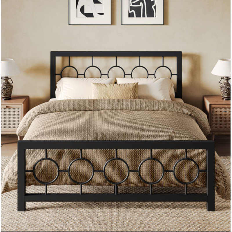 Mauppin Metal Slat Bed, Black, Queen