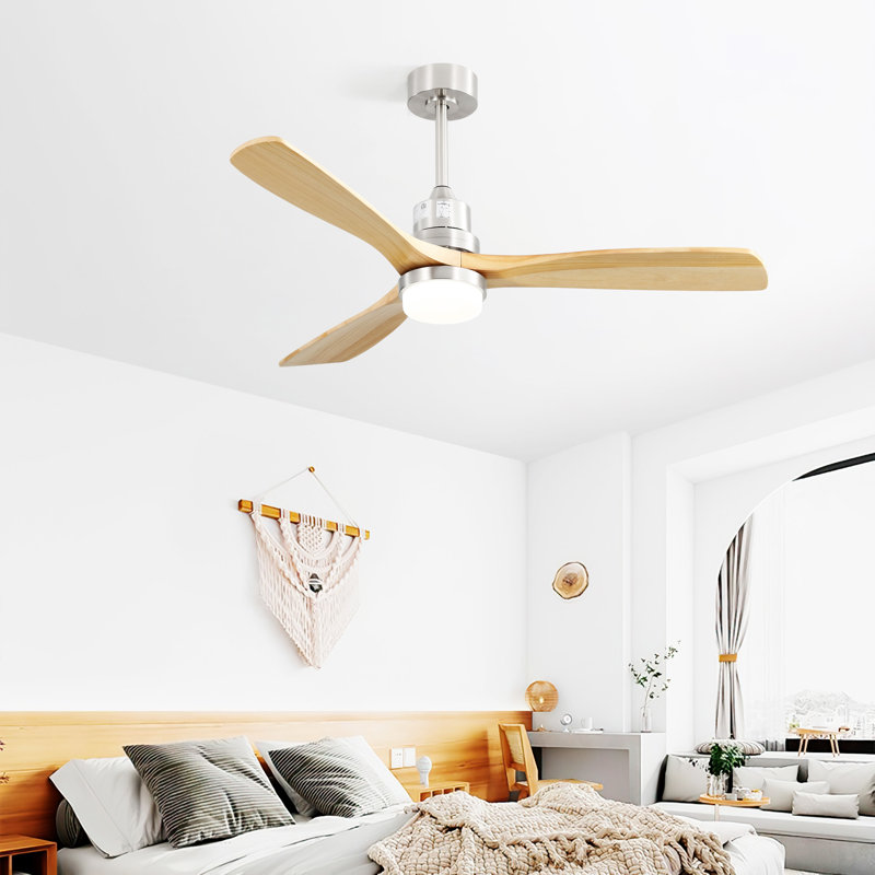 Indoor 52 Inch Ceiling Fan With Dimmable Led Light 6 Speed Remote 3 Wood Blade Reversible DC Motor For Bedroom