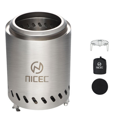 Smokeless Portable Fire Pit, Stainless Steel Outdoor Tabletop Fire Pit with Grill Grate, Ash Tray & Carry Bag