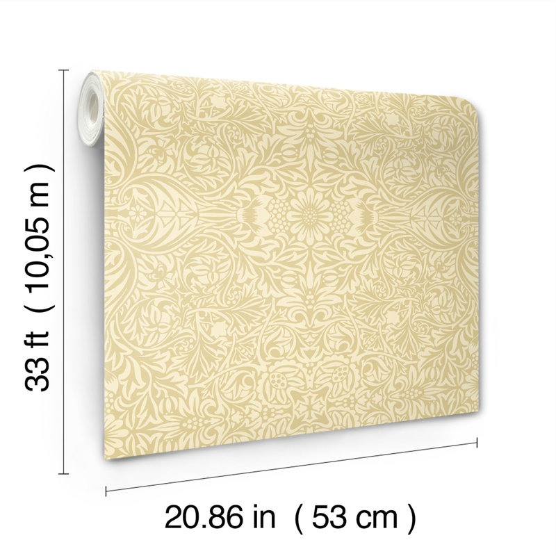 Ceiling Brown Intricate Floral Wallpaper, Yellow