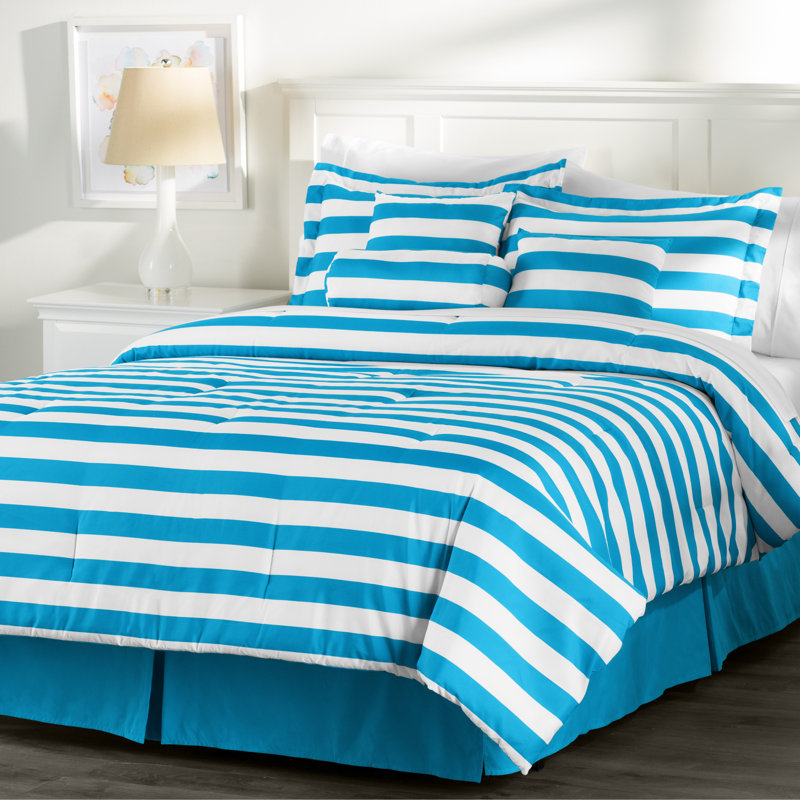 Basics Polyester Standard Striped Comforter, Twin, White / Blue