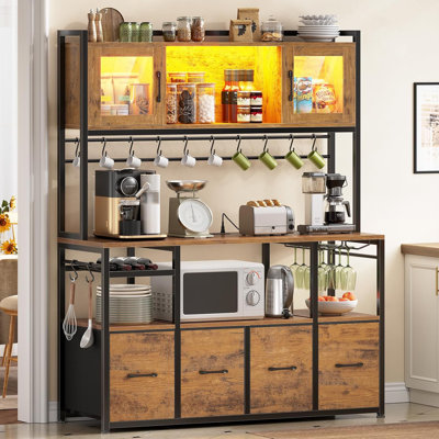 Bakers Rack With Power Outlet And Led Light 47.2'' Microwave Stand With Storage