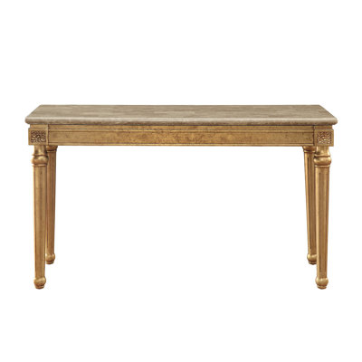 Apollonio Transitional Rectangular Sofa Table with Natural Marble Top in Antique Gold