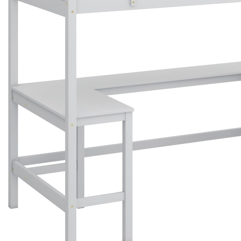 Lit mezzanine avec tablettes et bureau, Blanc