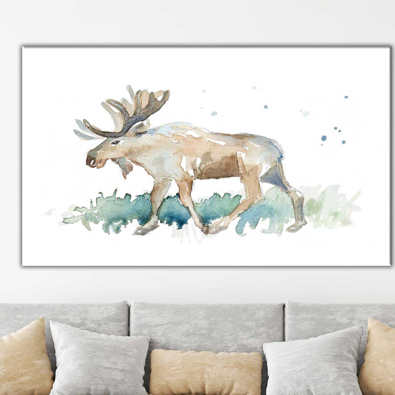 «Watercolor Moose» par Lanie Loreth, reproduction sur toile, H 24 po x l 40 po x P 1,5 po, Toile tendue