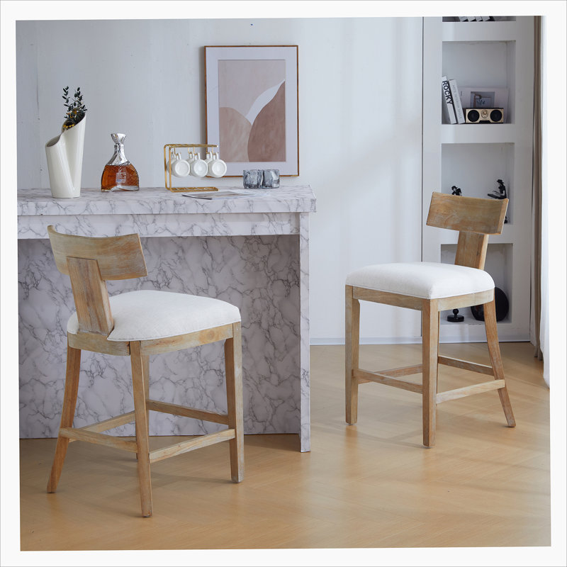 27" Counter Stools Set of 2, Upholstered Counter Height Bar Stools with Solid Rubber Wood Frame, Backrest, Footrest, Armless Barstools for Home Bar, Kitchen Counter