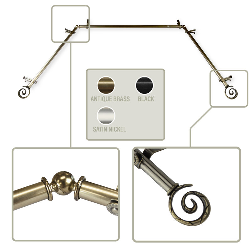 Heda Steel Adjustable 6 Sided Curtain Rod, Antique Brass