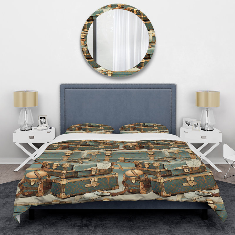 Ensemble de housse de couette Gold Popart Chic Designer Luggage - Glam, Housse de couette pour très grand lit et 2 très