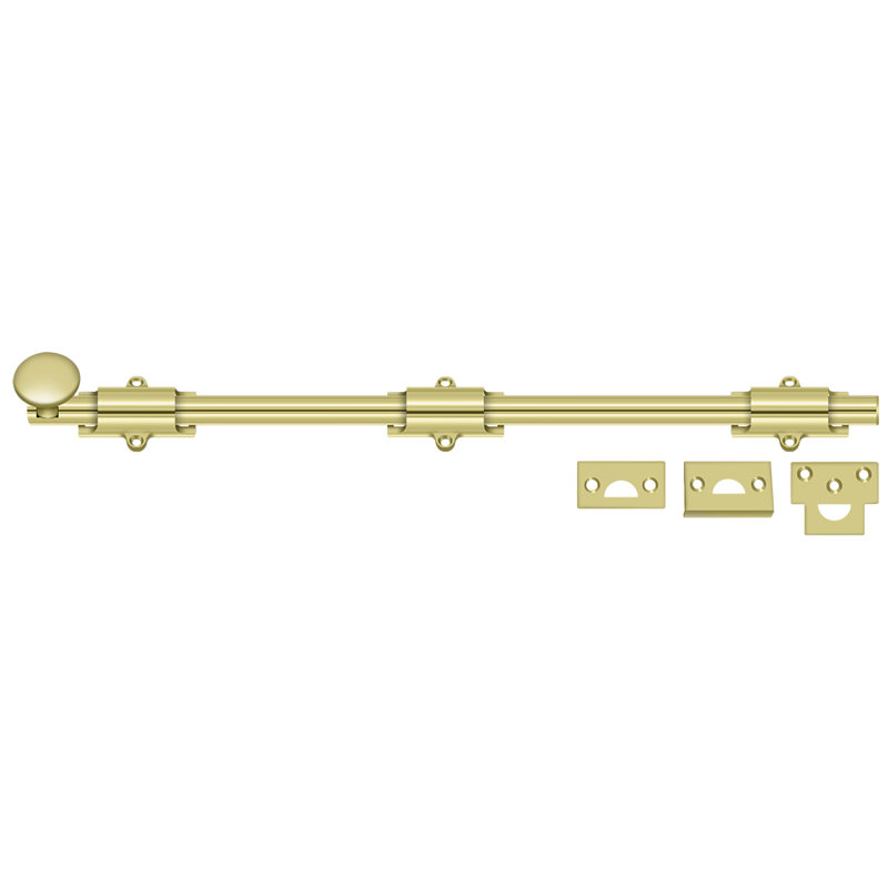 Boulon de surface 18 po Deltana 18SB3; robuste; finition laiton brillant, Laiton poli, H 1,875 po x l 18,5 po x P 1,25 po