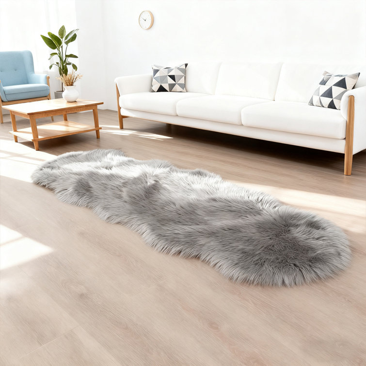 Luxurious Plush Gray Faux Sheepskin Rug