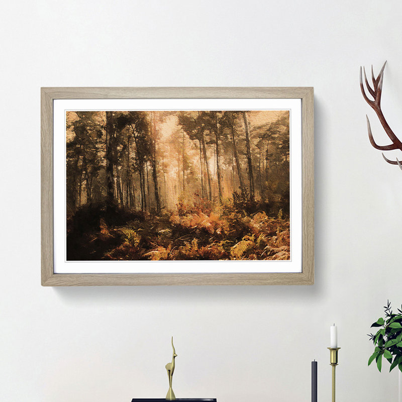 Forest in an Orange Glow - Picture Frame Painting Print, Oak Framed, 48cm H x 65cm W x 2cm D