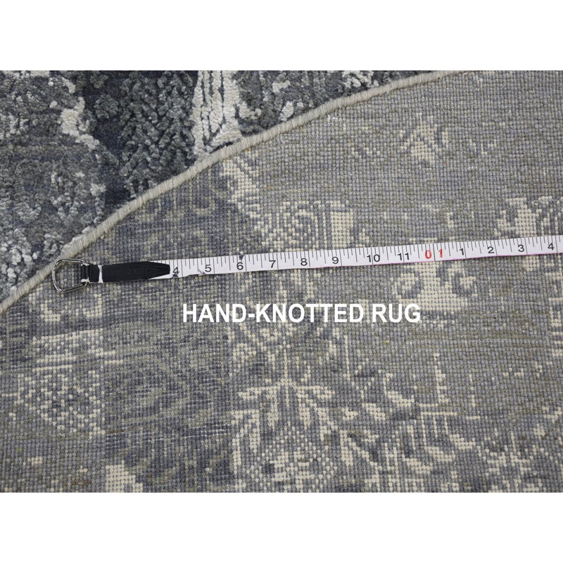 Tapis décoratif rond noué à la main gris de conception unique 6 pi Asonte