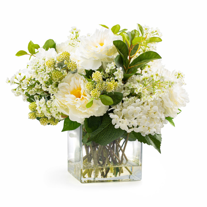 Hydrangea and Berry Square Glass Pot