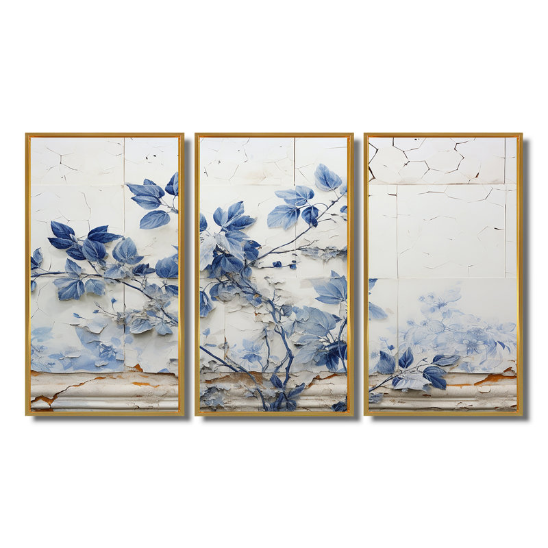 Lutie - Ensemble de décoration murale Lotus, Cadre flottant doré, H 28 po x l 36 po x P 1 po