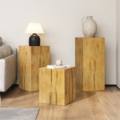 Ensemble de tables d'appoint de style rétro naturel, tables de bout empilables, table d'appoint à colonne carrée Mgo pour salon, chambre à coucher, bureau, couleur naturelle