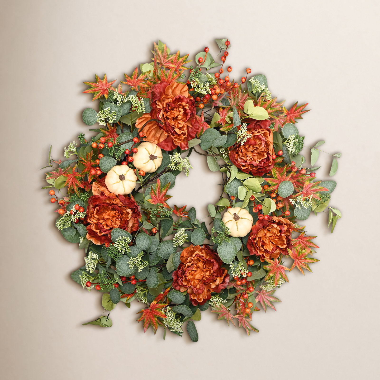26" Faux Fall Front Door Thanksgiving Day Pumpkin Wreath