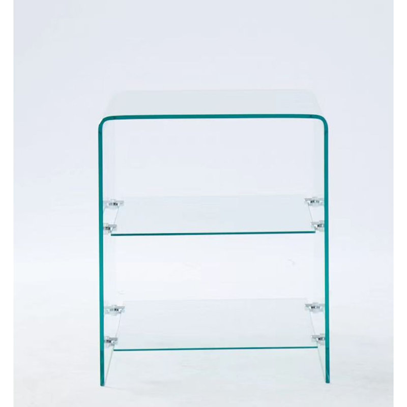 2 Layer Tempered Glass Side Table, Clear Glass Sofa Table