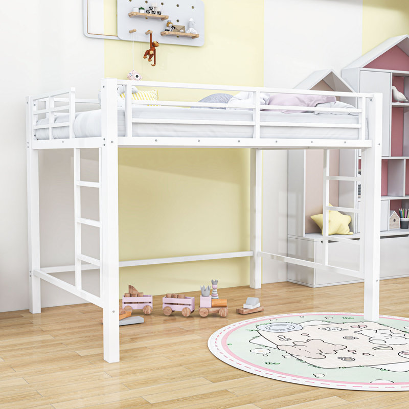 Classic Metal Loft Bed with Dual-Side Ladders, Queen