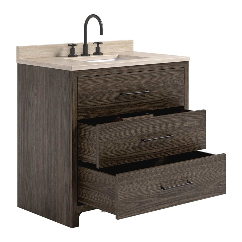 TileBar Studio Vanities Edison Vanity with Romano Travertine Top, Espresso Oak, 36" W
