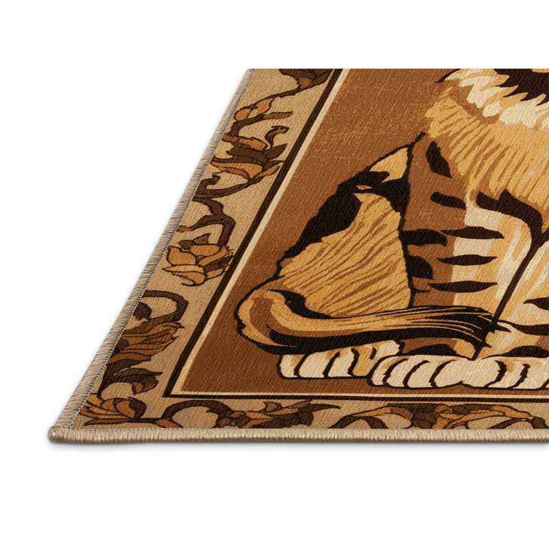  Tapis lavable avec gros chats asiatiques Golden Cat, Rond 3 pi