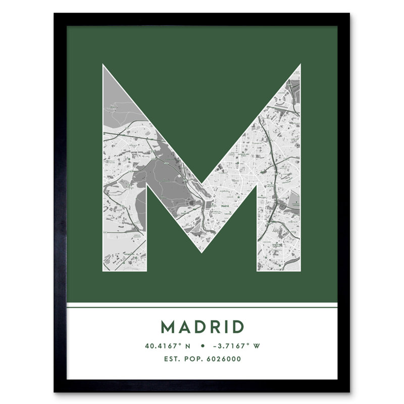 Madrid Spain City Map by Wee Blue Coo - Single Picture Frame Typography