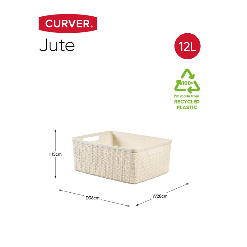 Jute Recycling Storage Box M 12L, Set Of 3, White