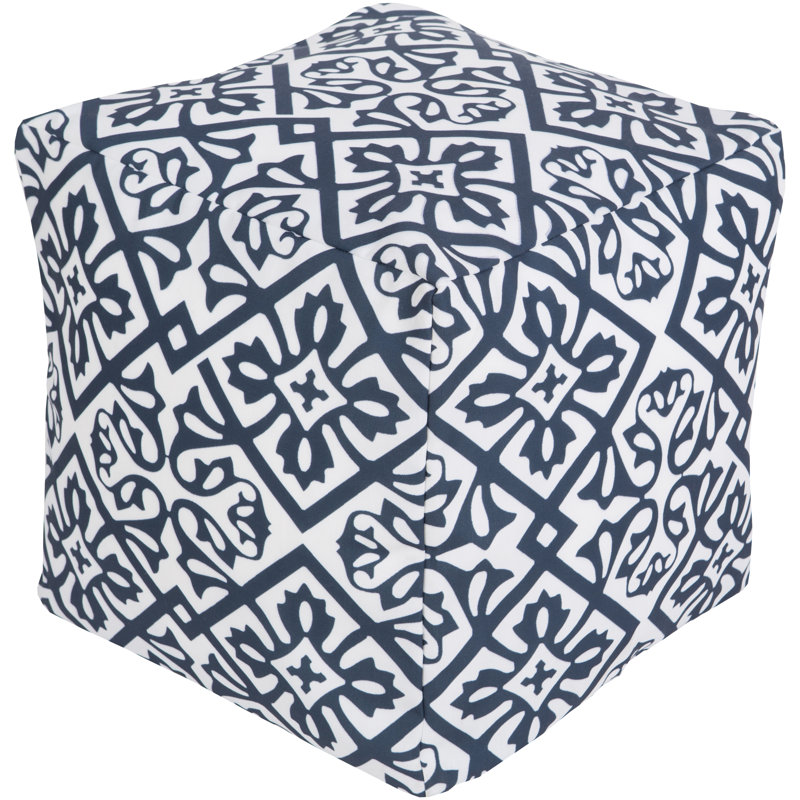 repose-pieds carrée 18" à motif floral eyston, Mélange de polyester bleu marine