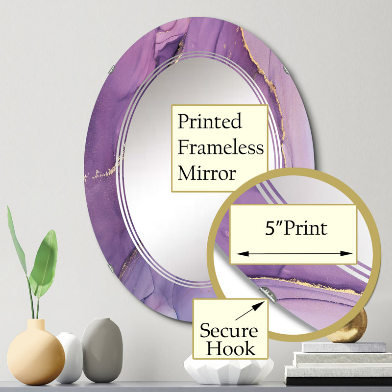 Mauve liquide Art Waves II - miroir mural moderne ovale, 30 po x 20 po