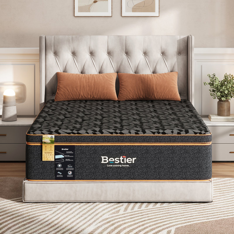 Matelas en mousse viscoélastique imprégnée de gel avec surmatelas en laine, Très grand lit, 14"