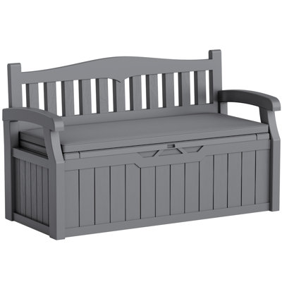 Banc de rangement en plastique de 80 gallons avec coussin amovible, dossier et accoudoirs, couvercle verrouillable pour une utilisation intérieure et extérieure sur patio, garage, entrée