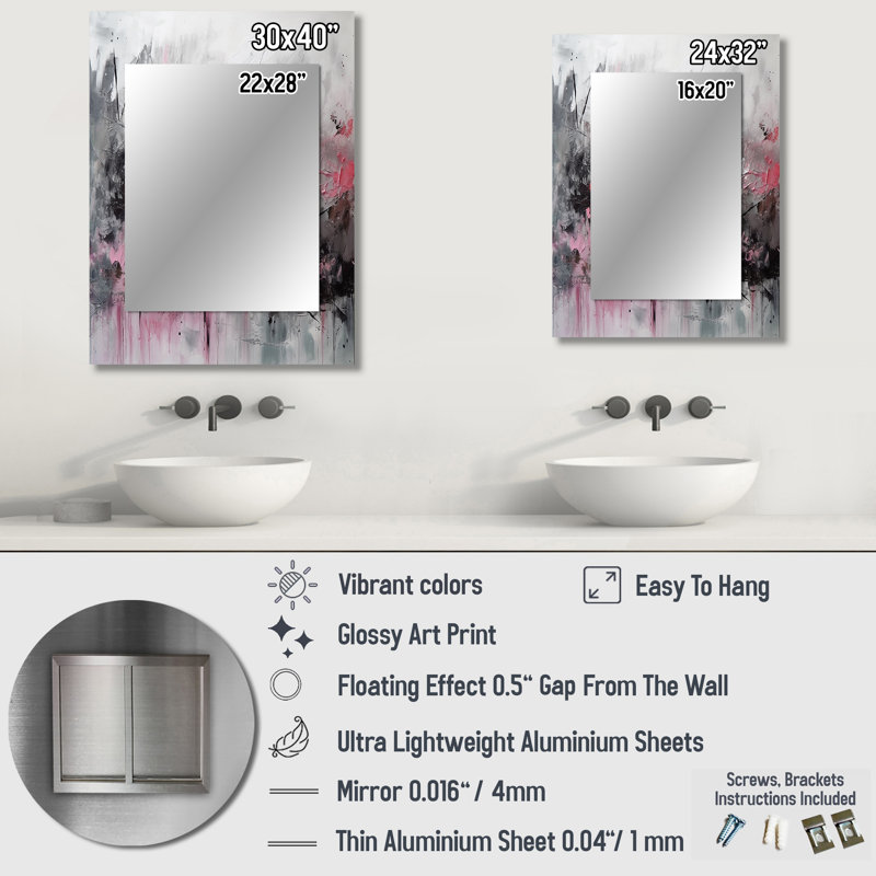 Évolution des formes en marbre rose III - miroir décoratif géométrique, miroir mural moderne, impression d'art en métal