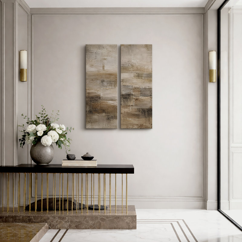 Ensemble de 2 impressions sur toile encadrées, motif abstrait beige et brun neutre, 81 x 30 x 5 cm, H 32 po x l 12 po