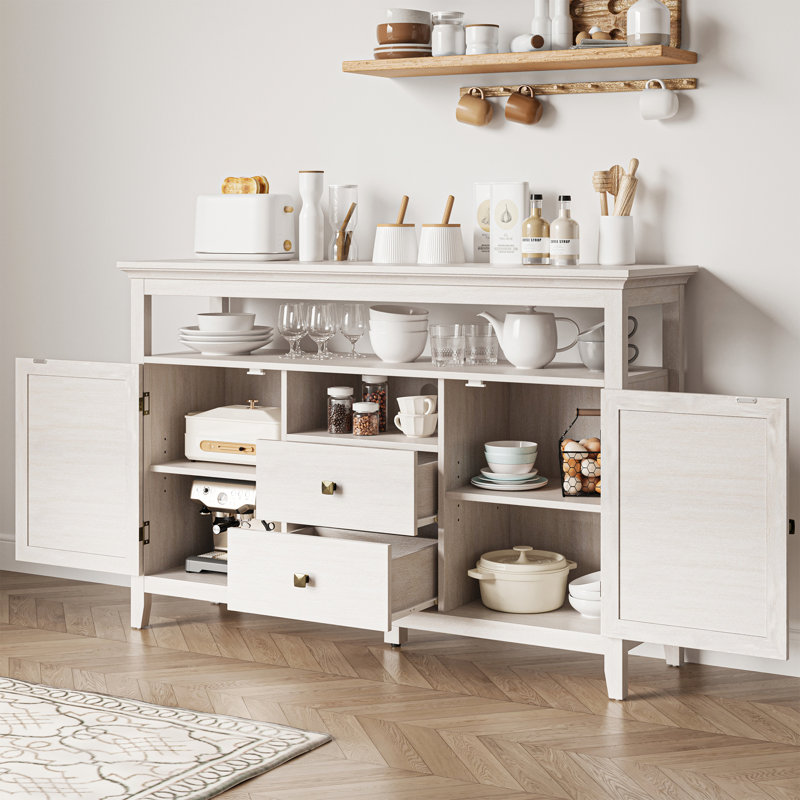 Armoire à café avec portes en rotin naturel Azarius Boho