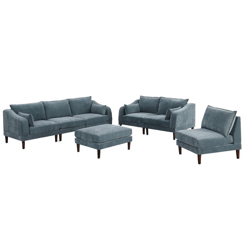 6Pcs Modular In Mineral Color, 4X One Arm Chairs, 1X Armless Chair, , Contemporary Living Room Element Classic Decoration