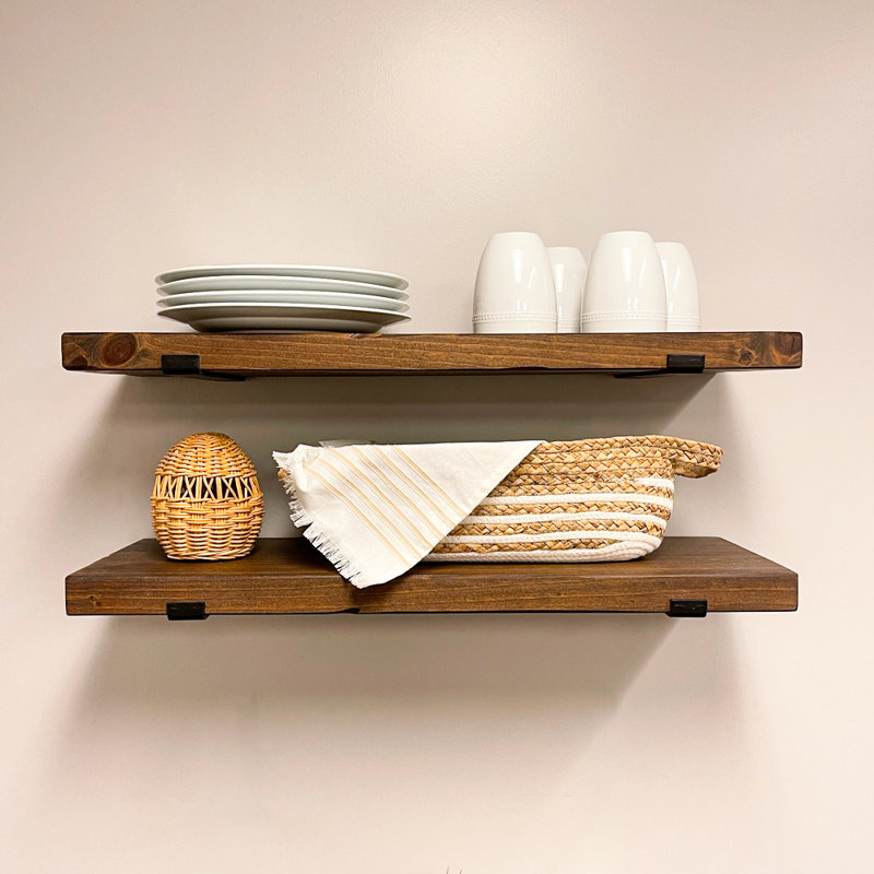 Calheme Rustic Shelves With J Brackets, Provincial, 1.75" H x 12" W x 12" D